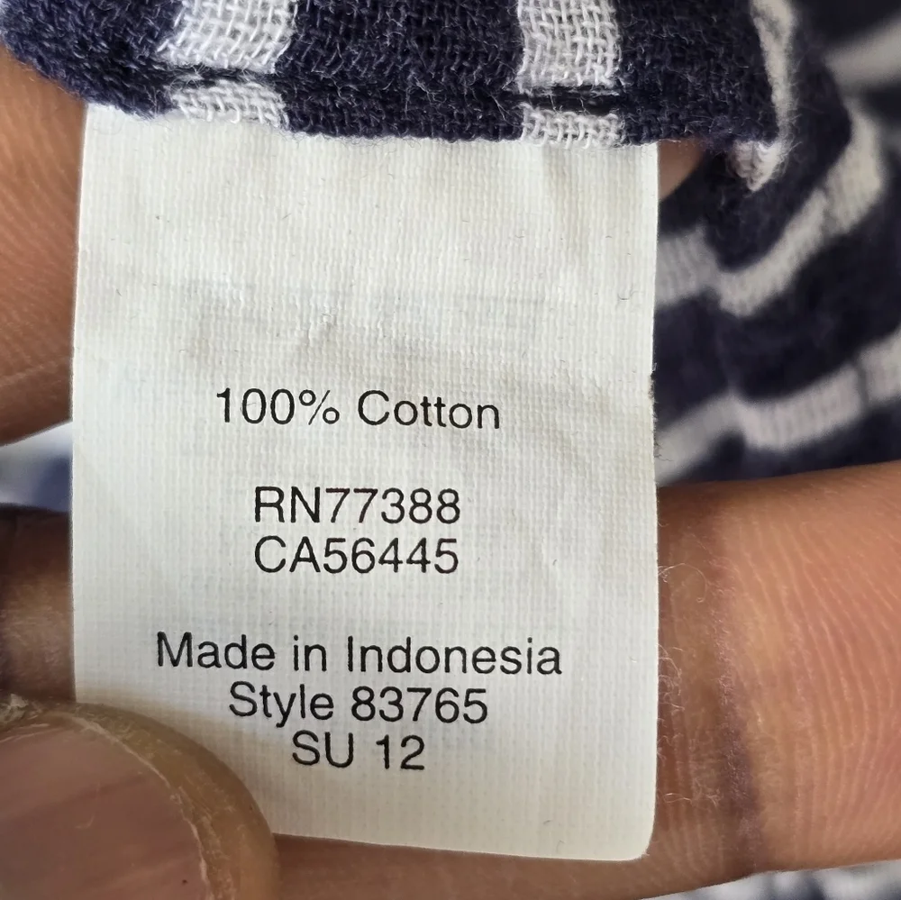 J Crew Sheeer Blouse  Medium Women Navy Blue White Striped Cotton See Thru